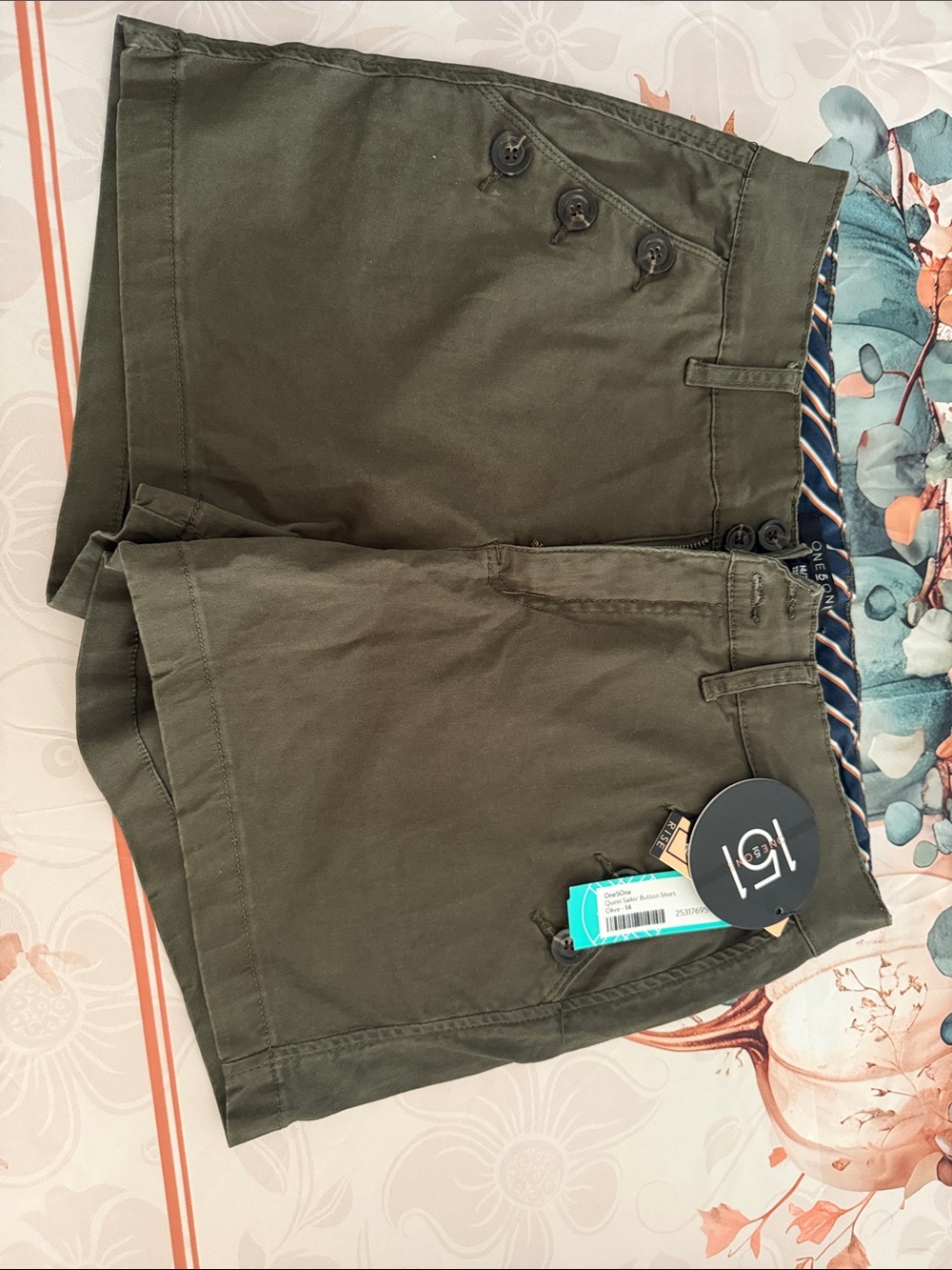 High-Rise Olive Green Flat Front Women's Shorts by